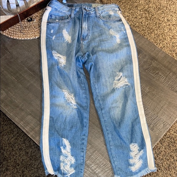Distressed Blue Jeans with White Stripes CANAL - Picture 2 of 9